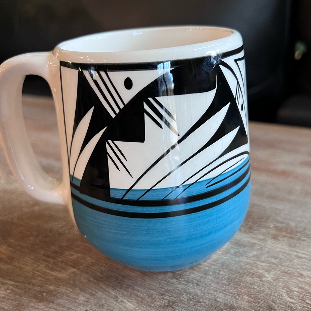 UTE MTN Mountain Pottery π€π©΅ UMP Tribe Teal Black White Cream Mug - Picture 2 of 8